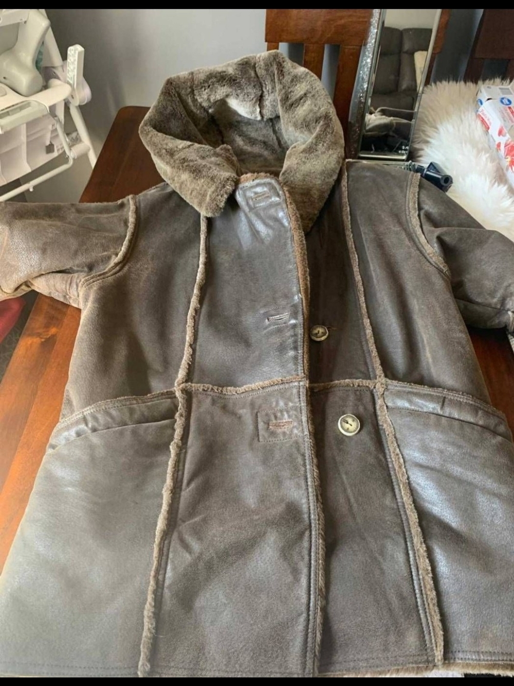 Brown Shearling 100% Leather Hooded Coat